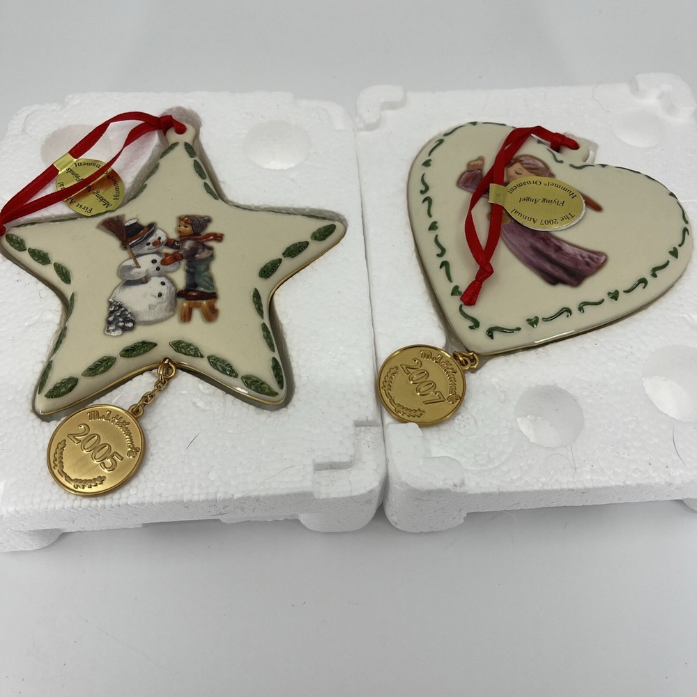 Hummel Christmas Tree Ornament Lot Of  2 The Danbury Mint Angel 2007 Boy 2005